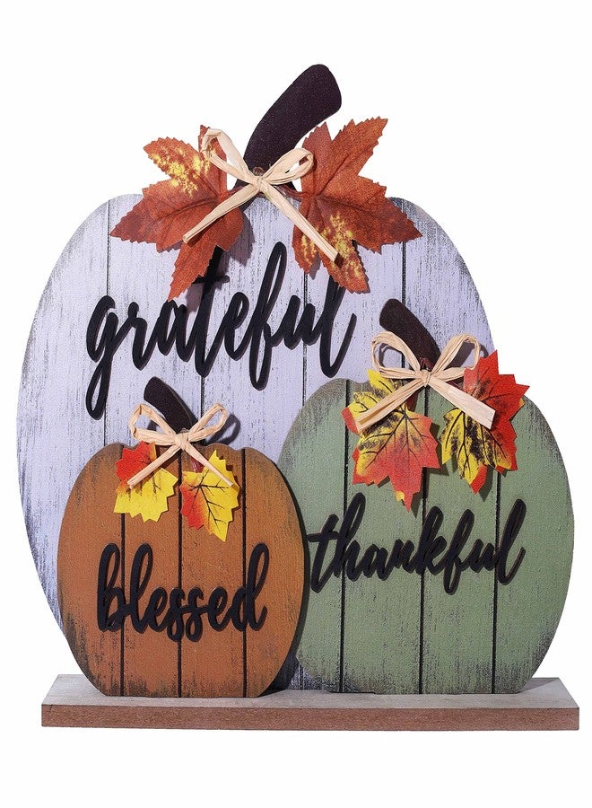 CYNOSA Fall Decorations for Home Blessed Grateful Thankful Fall Decor Wooden Pumpkin Tabletop Signs for Home Thanksgiving Farmhouse Living Room Harvest - Image 1